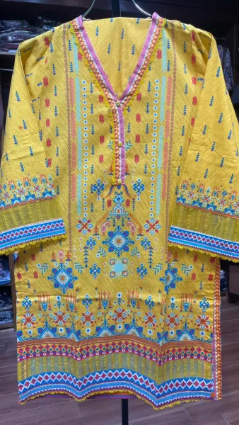 Riwayat Digital Printed lawn Stitched 3pc  Suit_Yellow